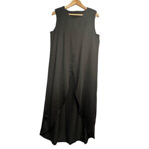 Sleeveless Black Draped Maxi Dress With Tank Asymmetrical Front Panel flaw